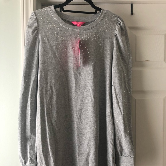 NWT Lilly Pulitzer Jansen Dress “Heathered seaside gray” Size Large - Picture 2 of 7